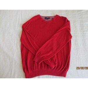 Foxcroft Mens L Pullover Sweater Red 90% Cotton‎ 10% Cashmere V-Neck Dad Grandpa